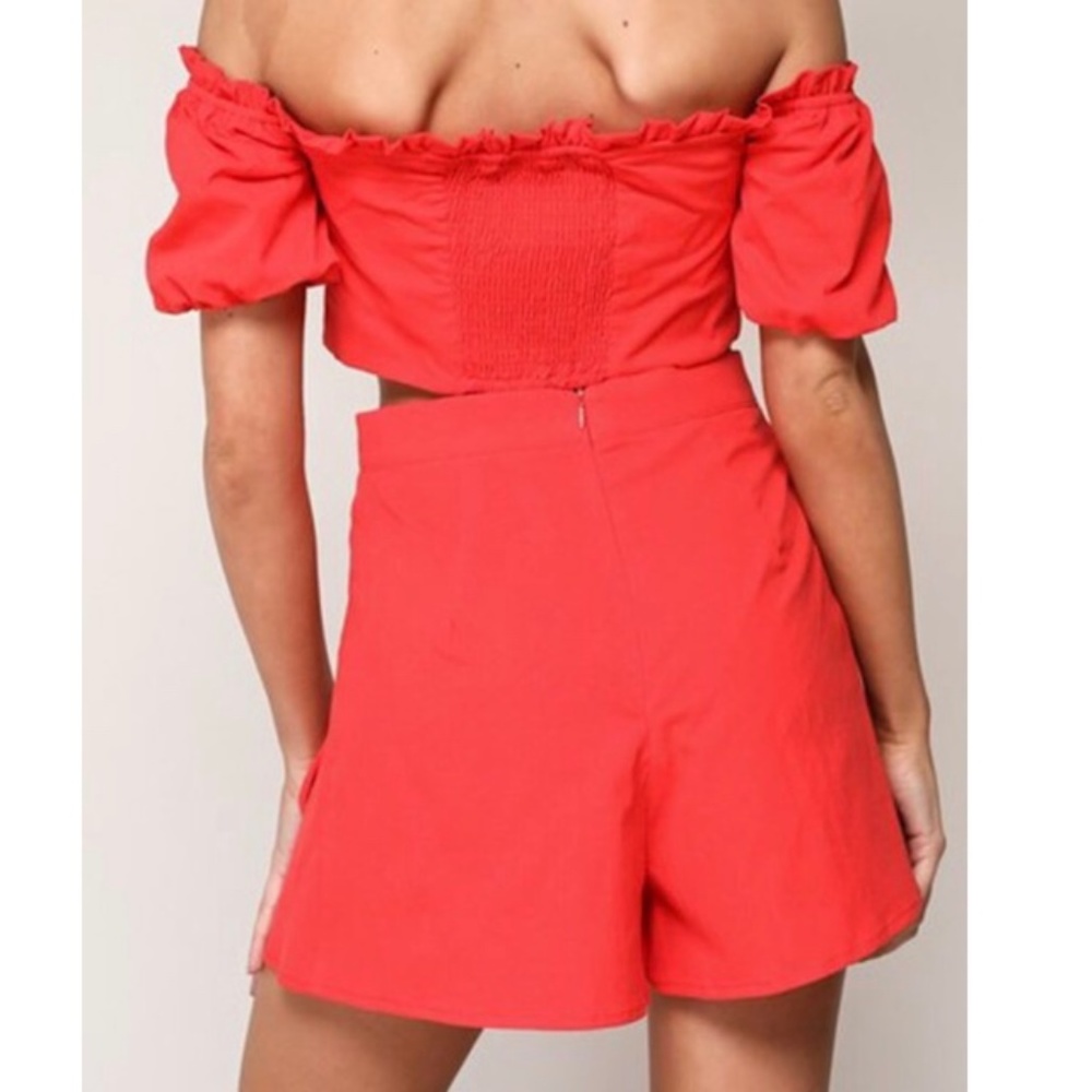 NWOT Red Lace Up Crop Top and Shorts Set - Picture 3 of 6